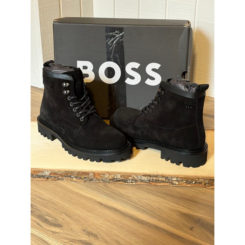 BOSS Hugo Boss Julyo Men's US 7 Black Suede Leather Lug Boots NIB Portugal